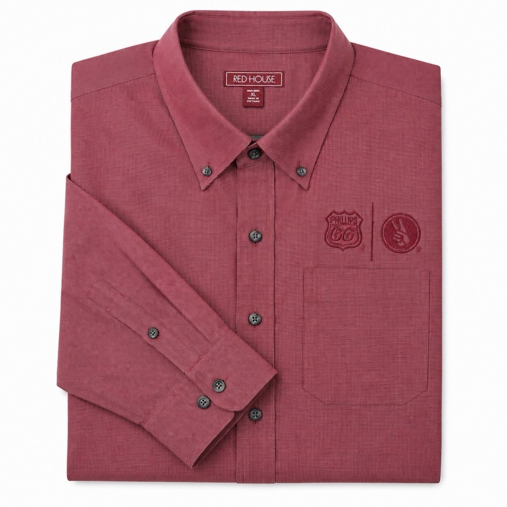 Red House Mens Size XL Phillips 66 Route 66 Button Front Shirt Red Non Iron Logo